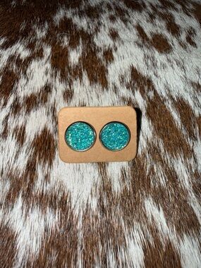 Turquoise Glitter Druzy Stud Earrings